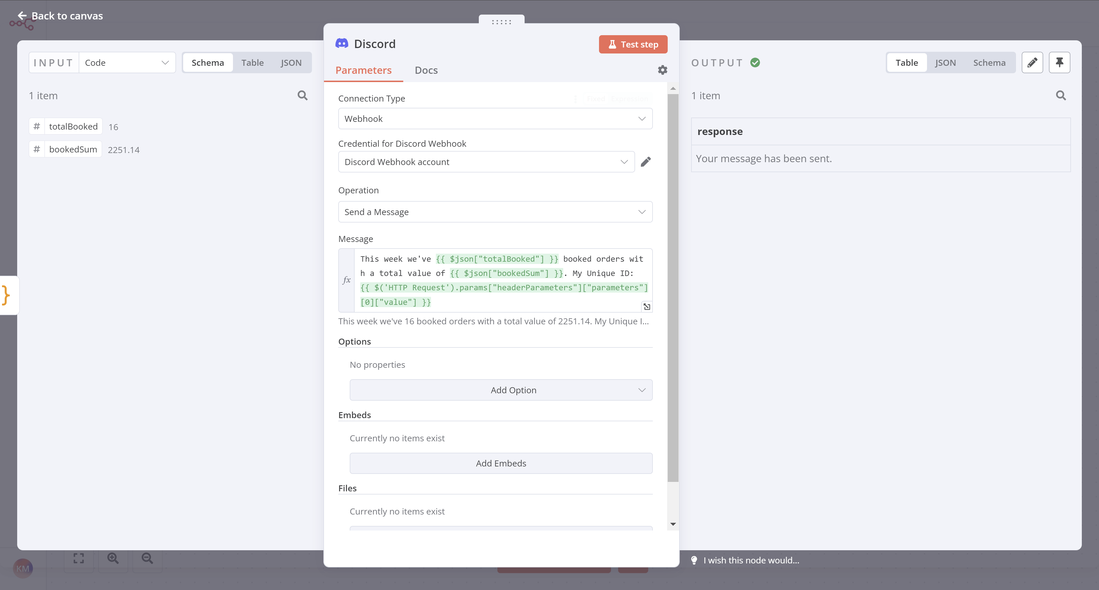 Discord node output